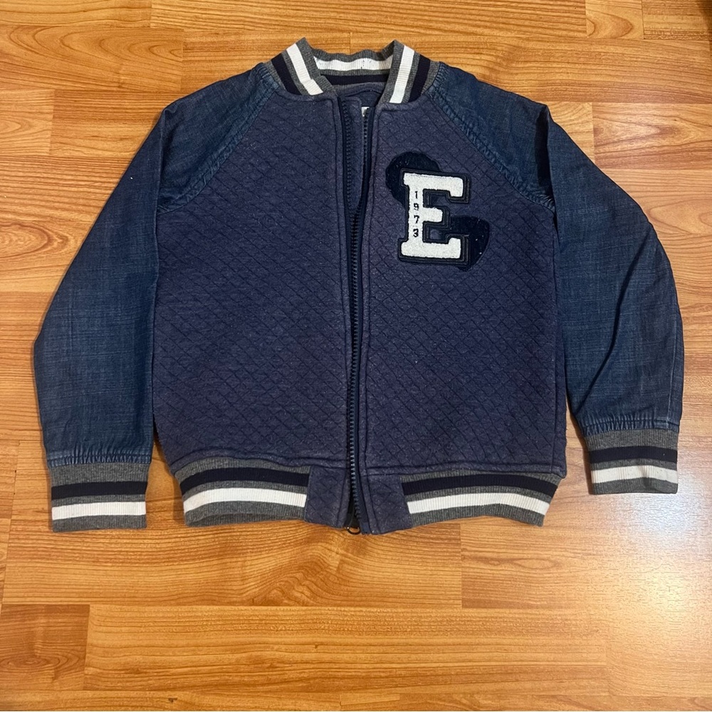 Epic Boy Navy Blue Quilted Jacket with Letter Patch